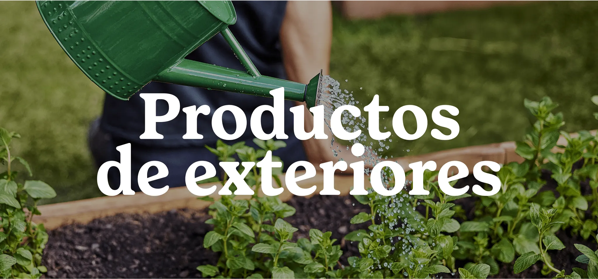 person watering raised bed with watercan with overlay Productos de exteriores