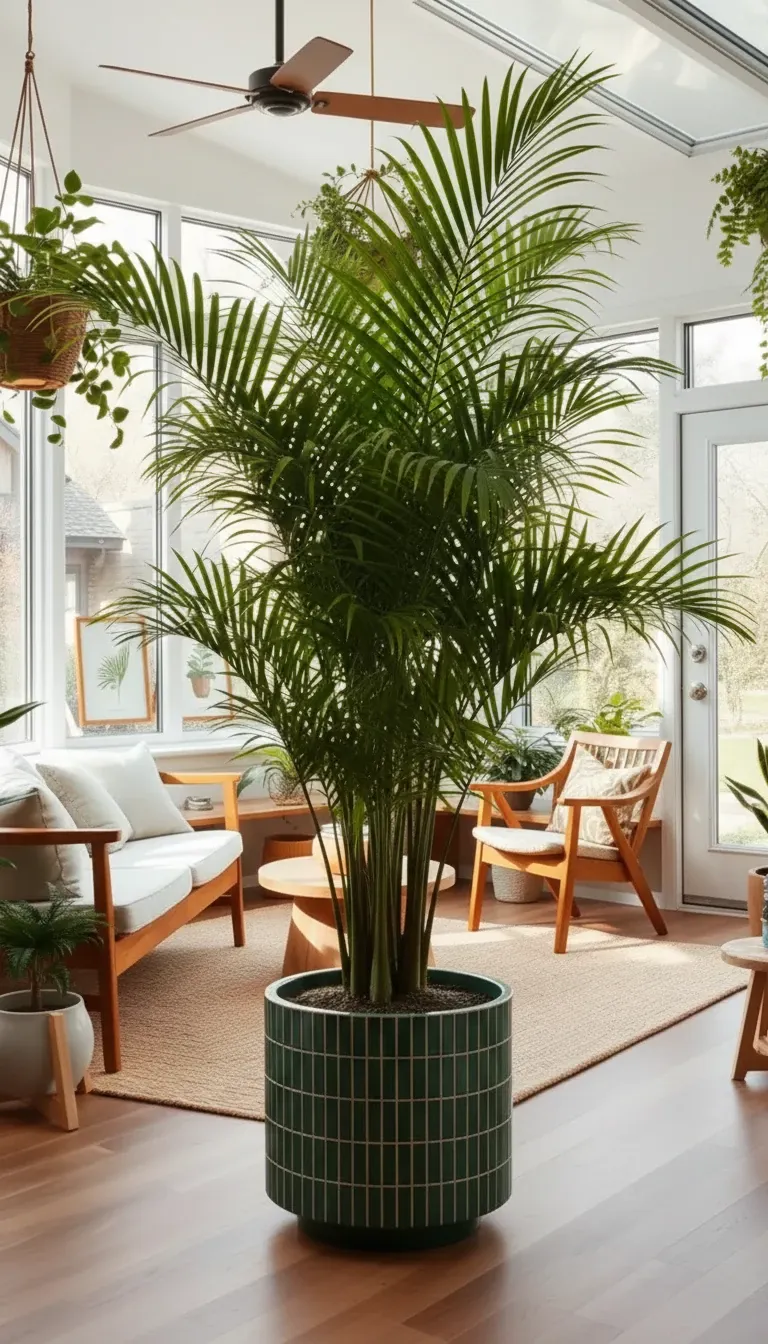 Palm tree in a big green pott