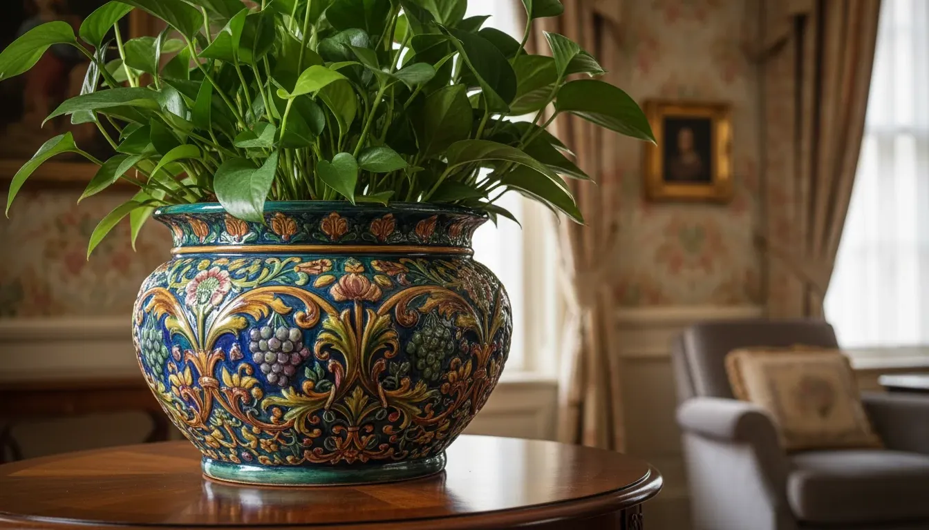 Colorful pot with a plant