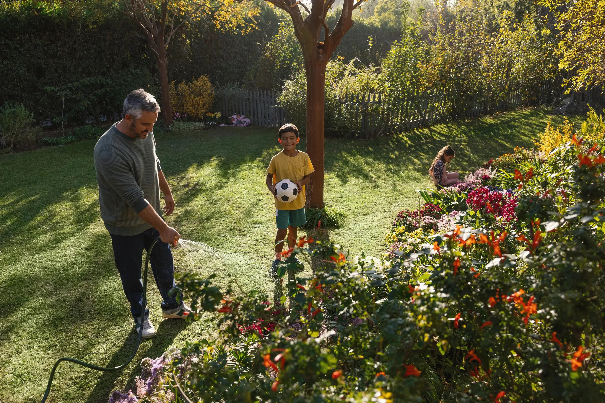 parent and son in spring