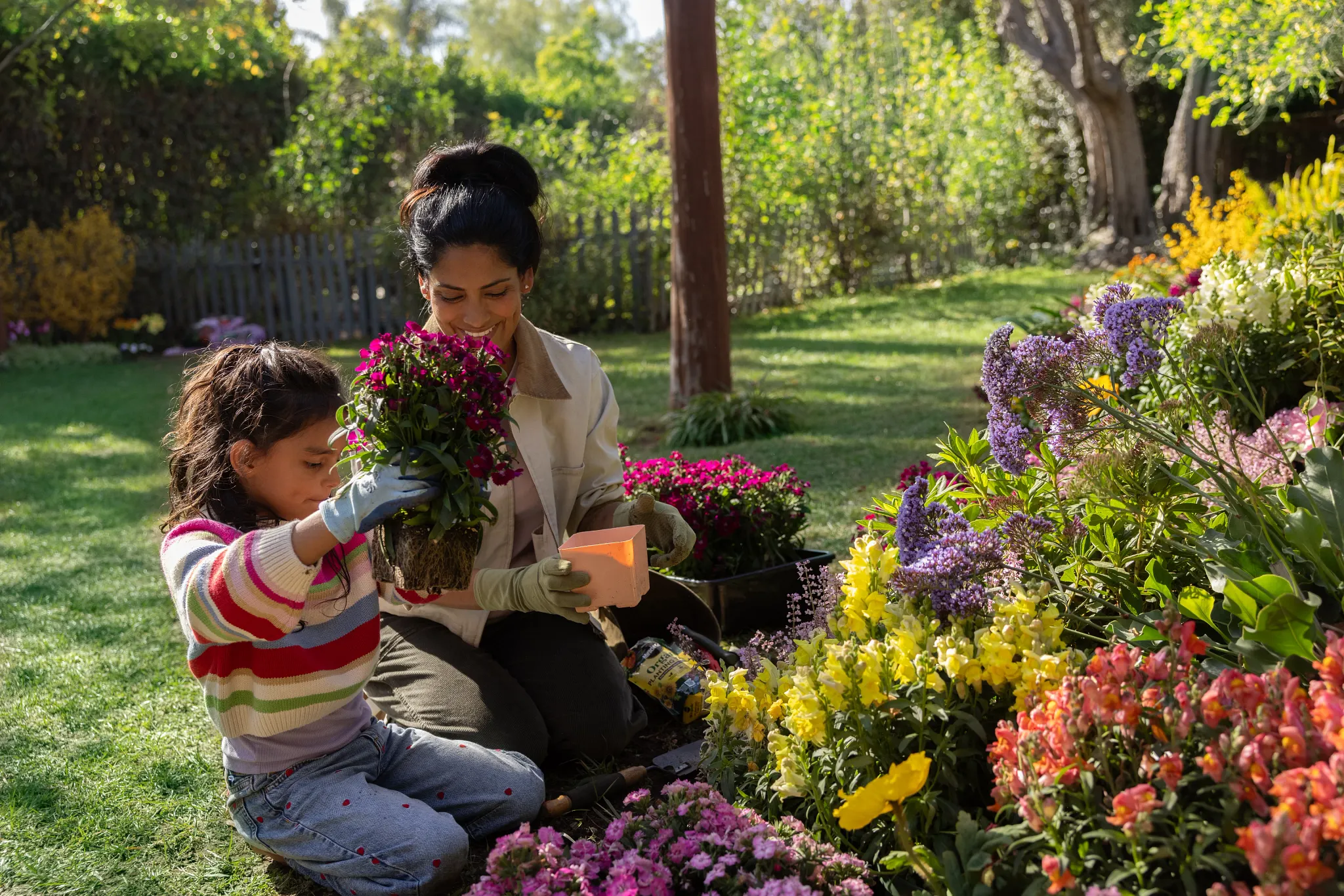 mother and daughter gardening