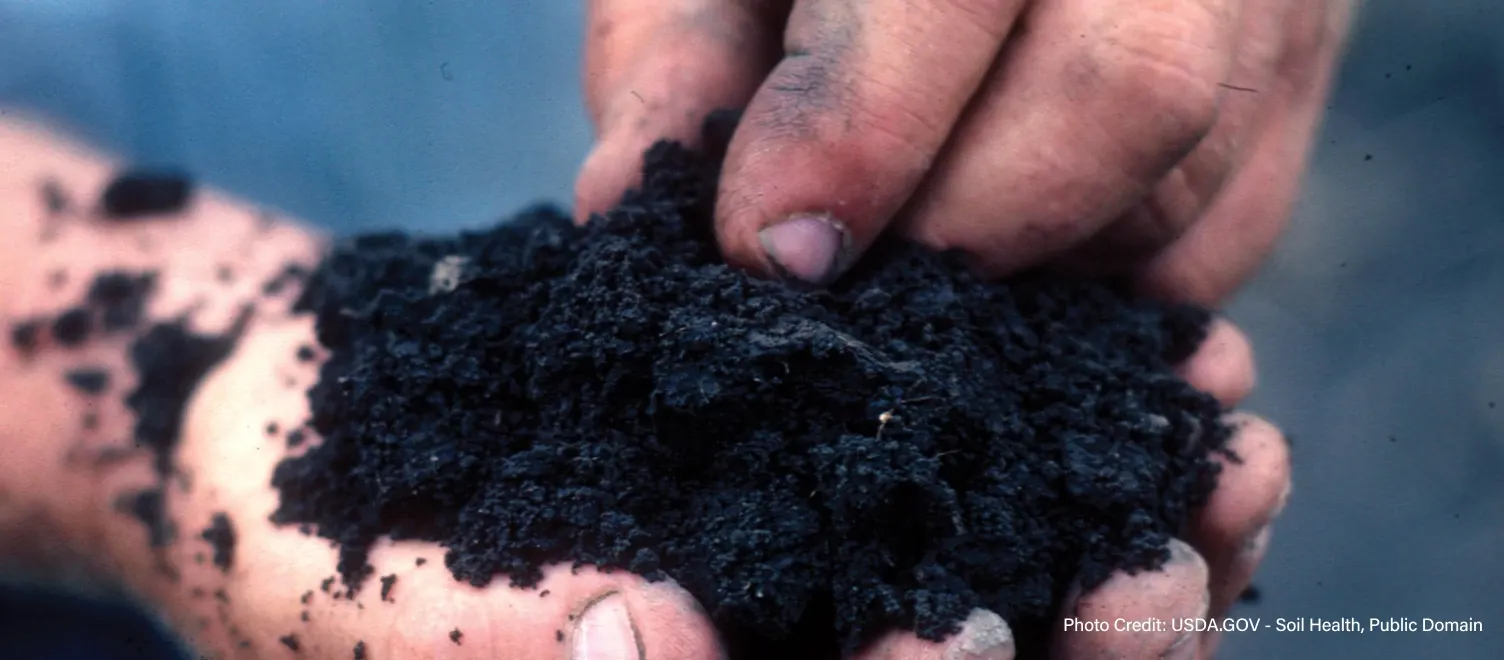 Person holding a clump of soil - Photo Credit: USDA.GOV - Soil Health, Public Domain