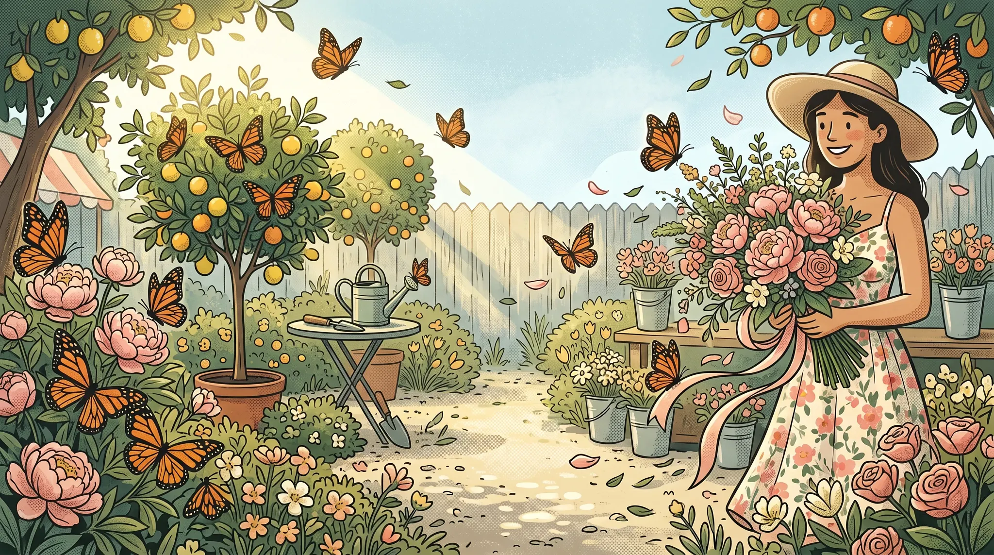 Girl in a garden with flowers