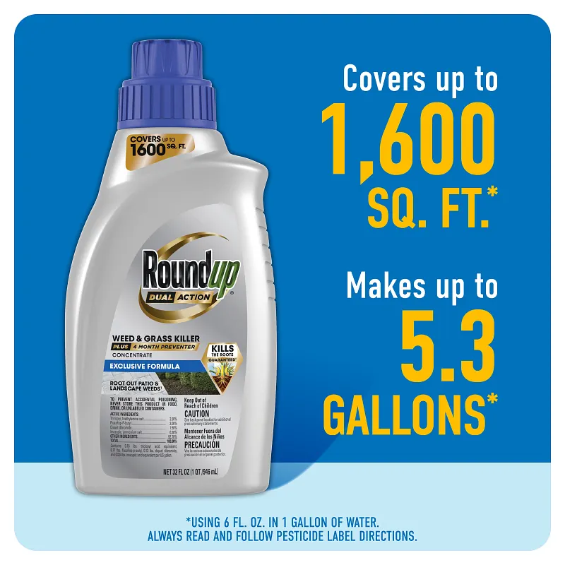 Roundup&reg; Dual Action Weed & Grass Killer Plus 4 Month Preventer Concentrate image number 9.0