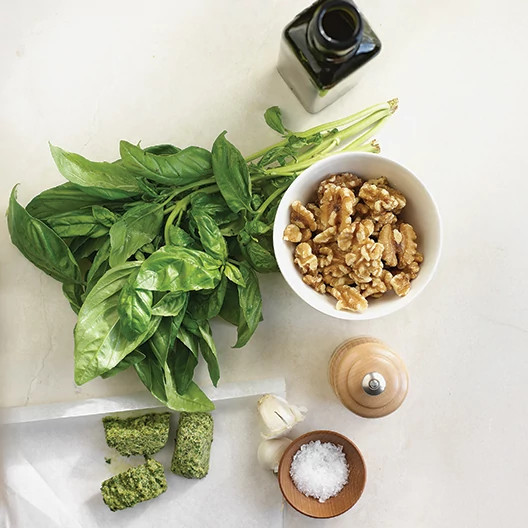 ingredients for basil pesto laid out