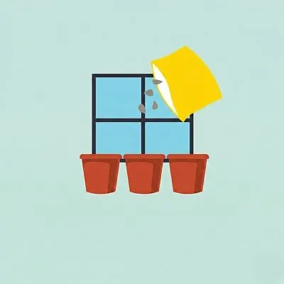 a graphic of 3 planters in front of a window and what's meant to represent a yellow seed packet shaking seeds into the planters