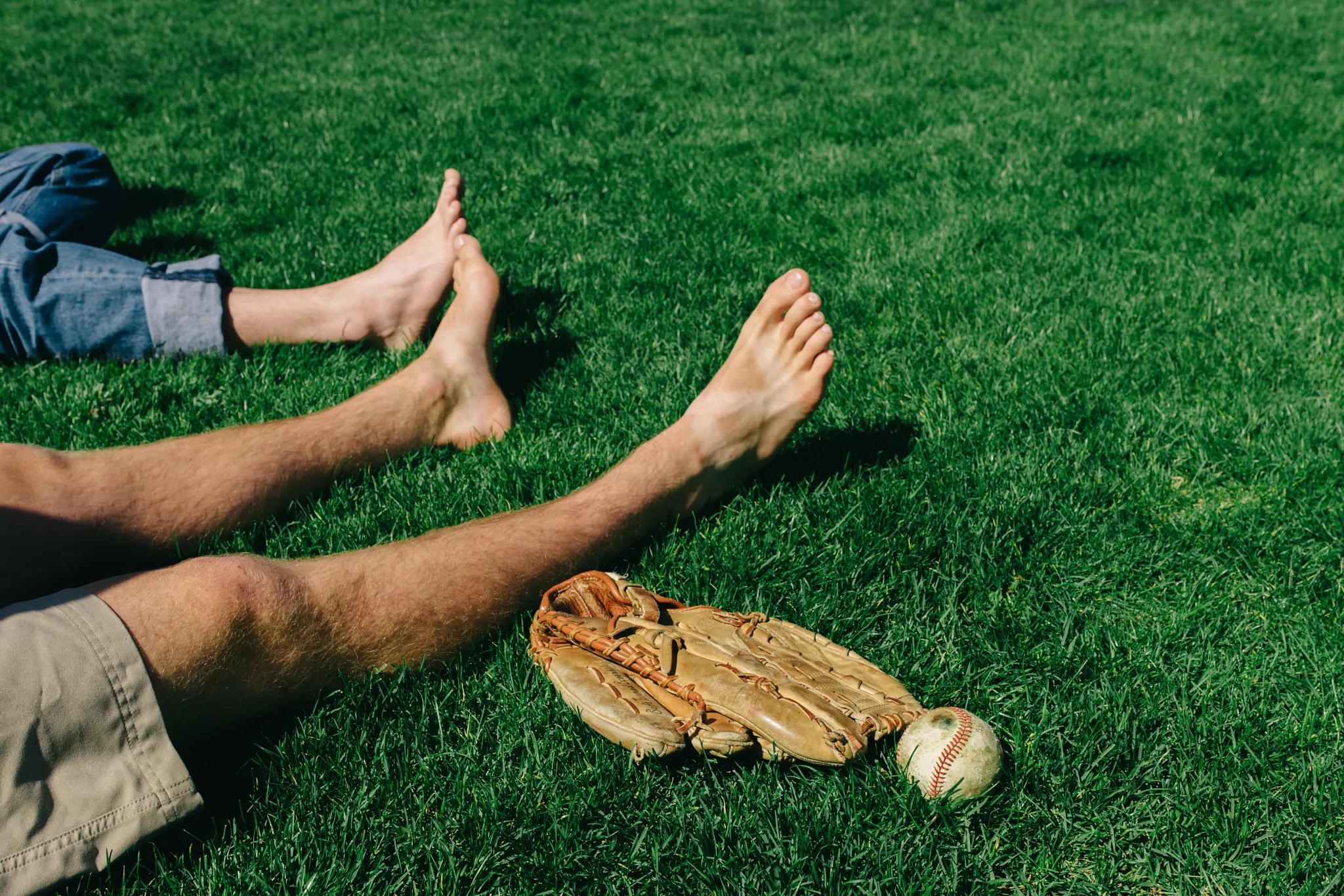 Bare feet on lawn