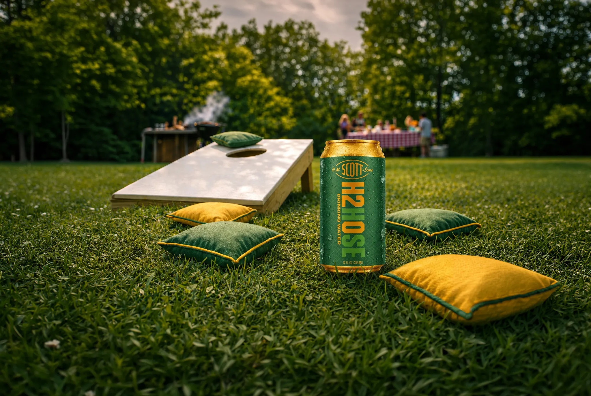 Can of water in backyard