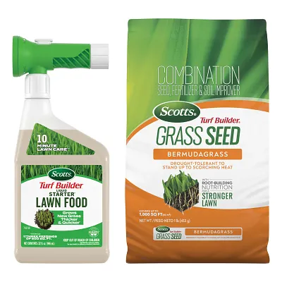 Scotts Turf Builder Grass Seed Bermudagrass and Scotts Turf Builder Liquid Starter Lawn Food