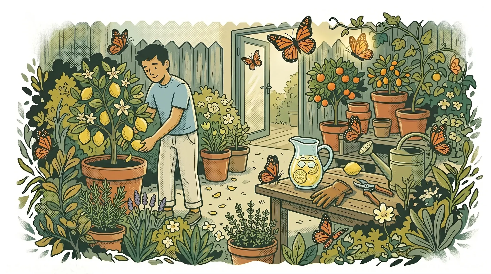 illo man gardening colors
