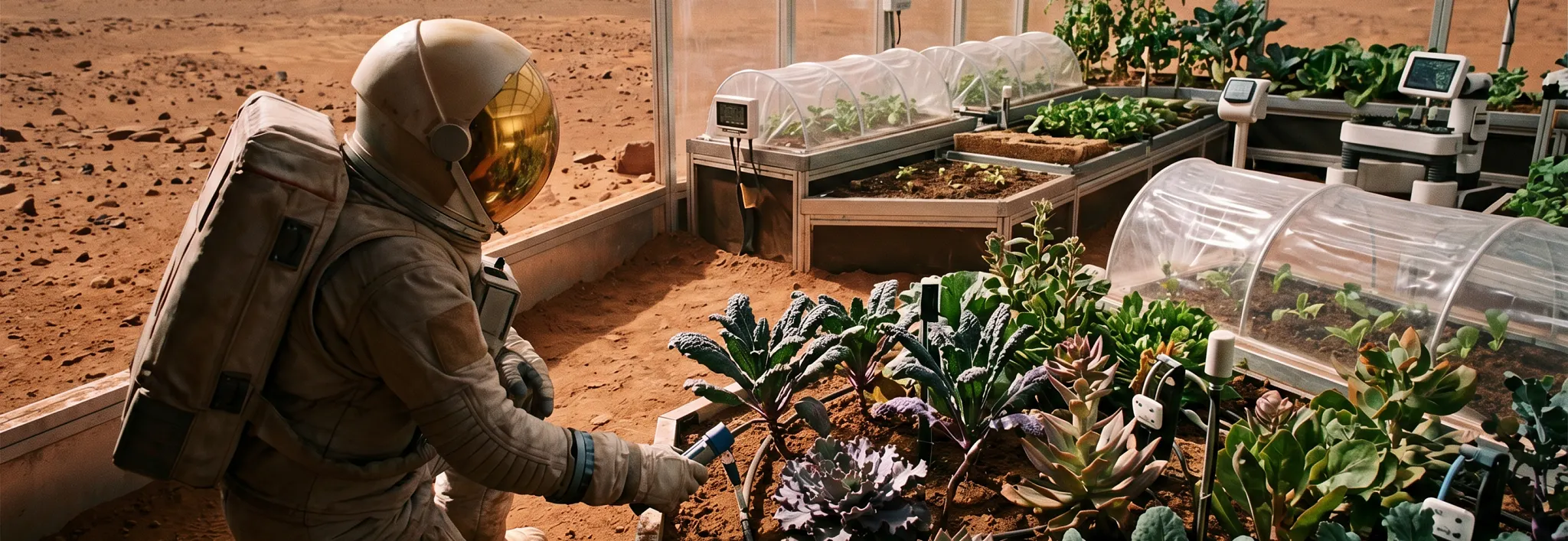 robot with plants