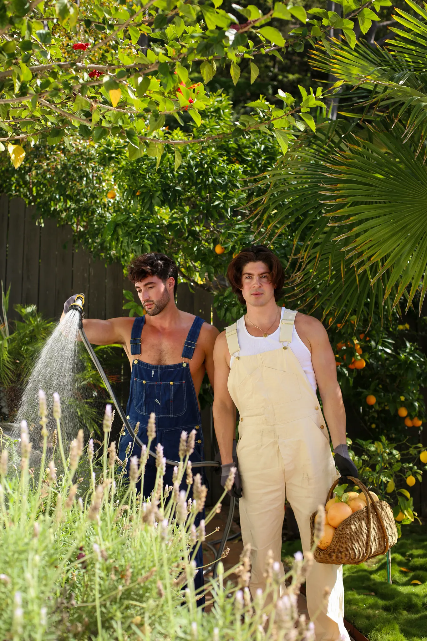 two men standing in garden