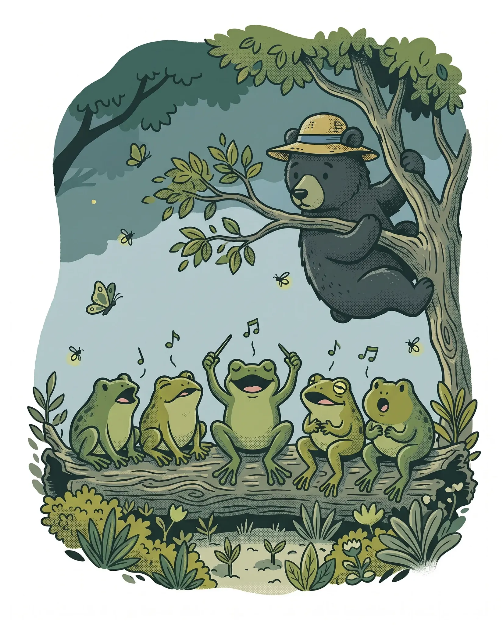frogs and bear singing