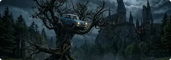 Car on a scary tree