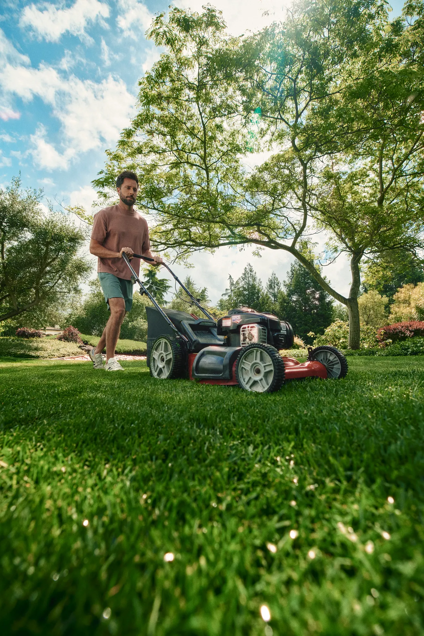 man mowing lawn