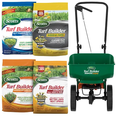 Scotts&reg; Turf Builder&reg; Bundle for Small, Northern Lawns + Scotts&reg; Turf Builder&reg; EdgeGuard&reg; Mini Broadcast Spreader